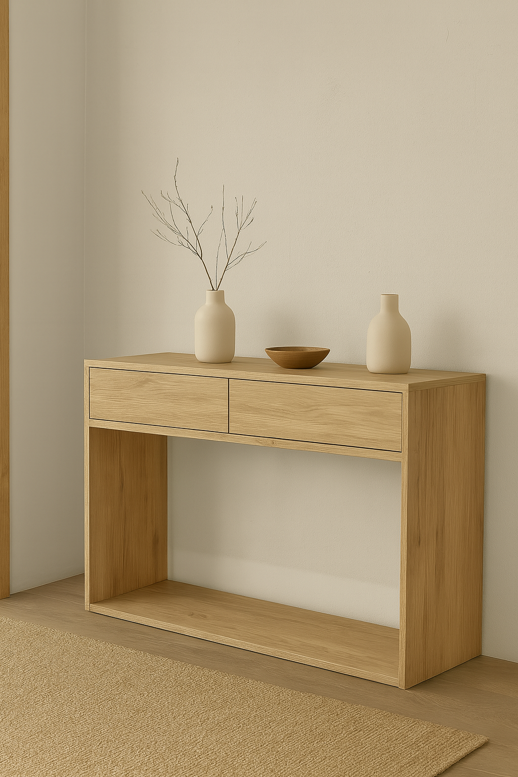 Mesa de arrime Armonía dos cajones color roble claro